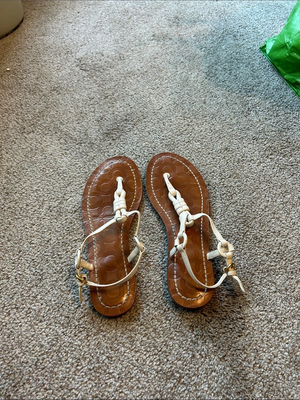 Coach White T-Strap Leather Sandals